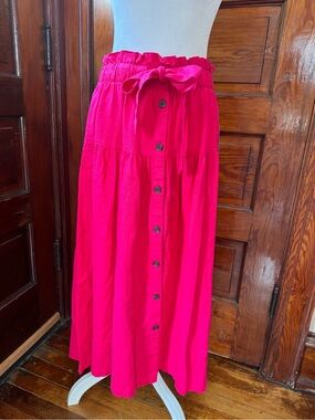 NWT Hot Pink Linen Blend Maxi Skirt with Tie Waist